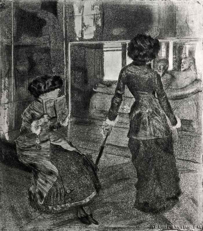 Мэри Кэссет в Лувре, шестое состояние. 1879-1880 - 267 х 230 мм Офорт, акватинта, электрический карандаш Берлин. Гравюрный кабинет Франция