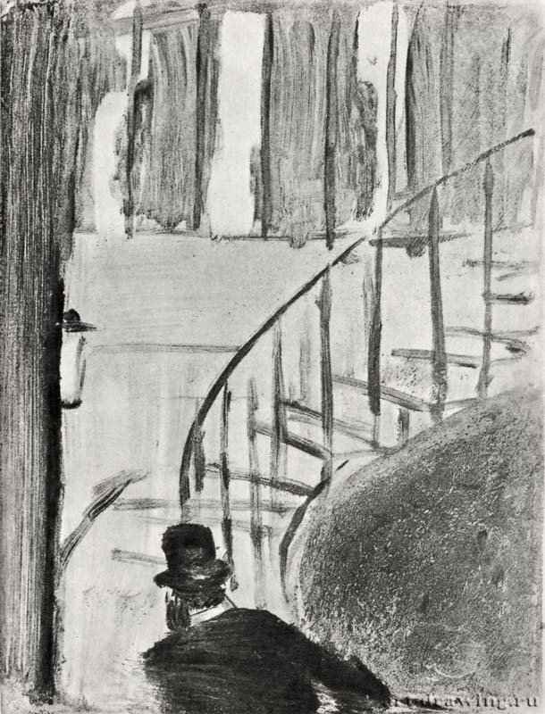 Людовик Галеви, поднимающийся по лестнице. 1879-1880 - Монотипия, оттиск чёрным, на белой бумаге Франция