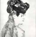 Женщина в профиль. 1880 - 83 х 72 мм Монотипия, оттиск чёрным, на белой бумаге Лондон. Собрание галереи Лефевр Франция