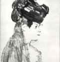 Женщина в профиль. 1880 - 83 х 72 мм Монотипия, оттиск чёрным, на белой бумаге Лондон. Собрание галереи Лефевр Франция