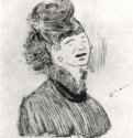 Голова женщины 1880 - 81 х 71 мм Монотипия, оттиск чёрным, на белой бумаге Нью-Йорк. Собрание Тоу Франция