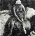 Вставание (Сидящая женщина, натягивающая чулок). 1885 - 295 х 270 мм Монотипия, оттиск чёрным на белой бумаге Париж. Лувр, Кабинет эстампов Франция