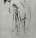 Стоящая обнаженная за туалетом, фигура со спины. 1891 - 449 х 319 мм Литография Лондон. Британский музей, Отдел гравюры и рисунка Франция