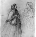Два молодые дамы в костюмах для прогулки. 1859-1860 - 195 x 150 мм Карандаш на бумаге Частное собрание Франция