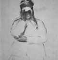 Дама с полевым биноклем. 1865 - 280 x 220 мм Разбавленные масляные краски на розовой бумаге Лондон. Британский музей, Отдел гравюры и рисунка Франция