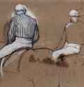 Два жокея 1866-1868 - 232 x 310 мм Разбавленные масляные краски, сепия и белая гуашь на коричневой бумаге Частное собрание Франция