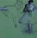 Балерины у станка. 1867-1877 - 470 x 625 мм Разбавленные масляные краски и сепия, на зеленой бумаге Лондон. Британский музей, Отдел гравюры и рисунка Франция