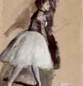 Балерина в позиции, 1871 - 1872 г. - Разбавленные масляные краски и карандаш, на светло-коричневой бумаге; 273 x 210 мм. Частное собрание. Франция.