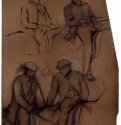 Этюды четырех всадников. 1875 - 390 x 250 мм Разбавленные масляные краски и сепия на коричневой бумаге Частное собрание Франция