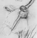 Балерина с букетом цетов. 1877-1879 - 609 x 461 мм Уголь, подсветка белым, на бежевой бумаге Париж. Музей Орсэ Франция