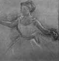 Балерина с разведенными в стороны руками. 1878 - 235 x 325 мм Черный мел, подсветка белым, на коричневой бумаге, разметка на квадраты Нью-Йорк. Собрание Тоу Франция 