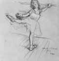 Маленькая балерина у станка. 1878-1880 - 310 x 293 мм Уголь, подсветка белым, на розовой бумаге Нью-Йорк. Музей Метрополитен, Отделение рисунка Франция