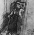 Мадам Эрнест Мей в виде роженицы. 1881 - 450 x 340 мм Черный мел, подсветка белым, на бумаге Частное собрание Франция