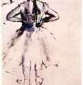 Балерина со спины. 1889 - 368 х 257 мм Кисть чернилами и гуашью, на розовой бумаге Париж. Лувр, Кабинет рисунков Франция
