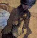 Мэри Кэссет со щенком. 1890 - 665 x 515 мм Пастель на бумаге Нью-Йорк. Частное собрание Франция