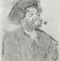 Мужчина с трубкой (Гравер Марселлен Дебутен). 1876 - 80 х 71 мм Монотипия, оттиск чёрным на серой бумаге Бостон (штат Массачусетс). Музей изящных искусств, Отделение эстампов, рисунков и фотографий Франция