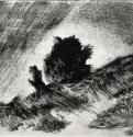 Пейзаж. 1878-1880 - 160 х 210 мм Монотипия, оттиск чёрным на белой бумаге Нью-Йорк. Собрание Альберта Риза Франция
