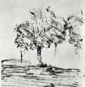 Два дерева. 1878-1880 - 83 х 70 мм Монотипия, оттиск чёрным на белой бумаге Нью-Йорк. Собрание г-на и г-жи Э. Поуис Джонс Франция