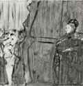 Встреча Людовика Галеви и мaдам Кардиналь за сценой. 1879-1880 - 159 х 210 мм Монотипия, оттиск чёрным, на белой бумаге Франция
