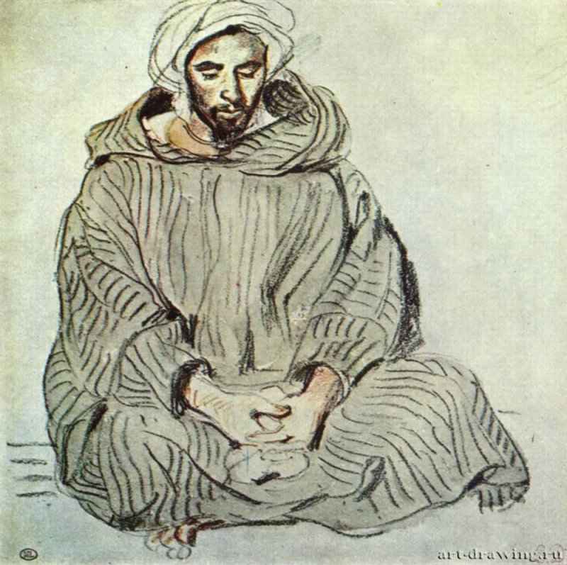 Сидящий араб. Танжер. 1832 - 19 x 28 см. Карандаш, сангина, тушь. Париж. Лувр.