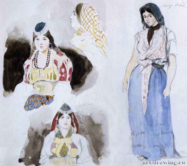 Марокканские женщины, 1832 г. - Акварель. Шантильи. Музей Конде. Франция.