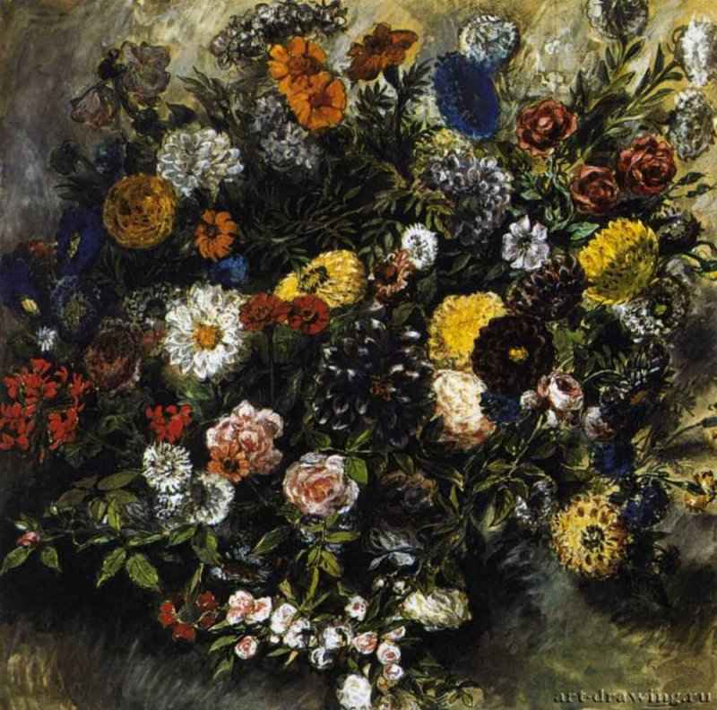 Букет цветов, 1849-1850 г. - Акварель, гуашь, пастель, бумага; 65 x 65,4 см. Париж. Лувр. Франция.