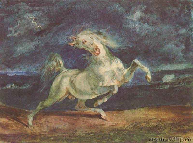 Лошадь, испуганная молнией - 182423,6 x 32 смАкварельРомантизмФранцияБудапешт. Венгерский музей изобразительных искусств