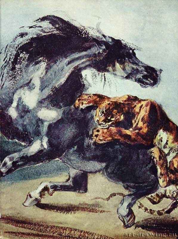 Тигр, напавший на лошадь - 1825-182818 x 25 смГуашьРомантизмФранцияПариж. Лувр
