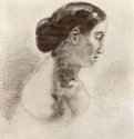 Портрет дамы в профиль. 1840 - 240 х 190 мм. Мел и перо черным тоном, на слегка тонированной бумаге,Лилль. Дворец изящных искусств, Кабинет рисунков.