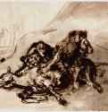 Львы, терзающие лошадь. 1820 - 188 х 245 мм. Перо черным тоном, отмывка сепией , на бумаге. Роттердам. Музей Бойманса - ван Бёйнингена.