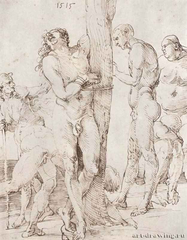 Лист этюдов с шестью нагими фигурами. 1515 - 27,1 х 21,2 Перо бистром, на бумаге Художественный институт Штеделя, Гравюрный кабинет Франкфурт-на-Майне
