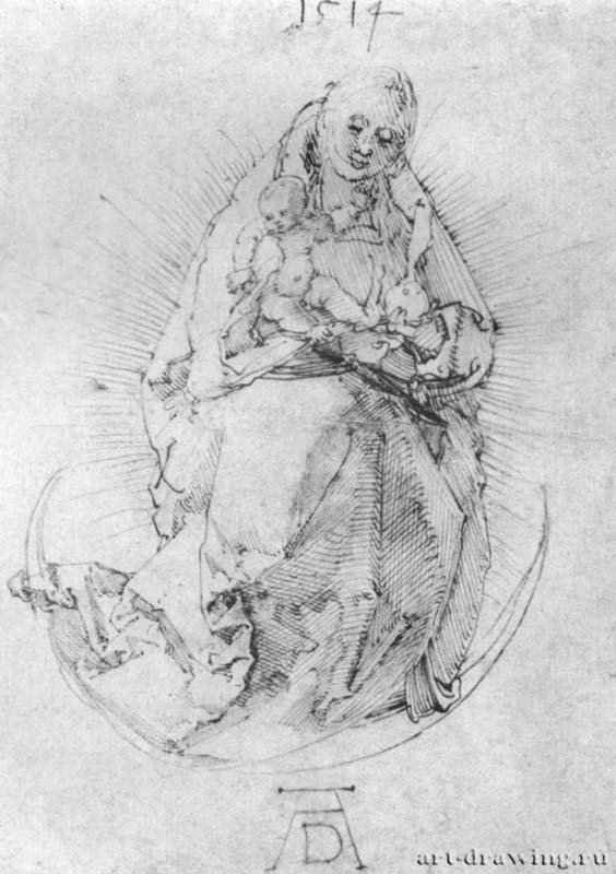 Мадонна на полумесяце. 1514 - 15,5 x 11 Перо на бумаге Гравюрный кабинет Берлин