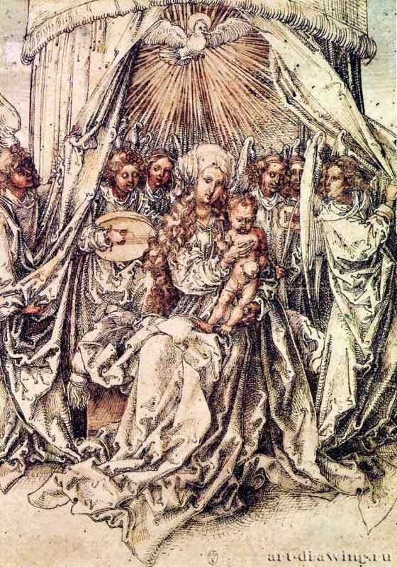 Мадонна с ангелами под балдахином. 1500-1515 - 21,6 х 15,1 Перо, акварель, на бумаге Лувр, Кабинет рисунков Париж