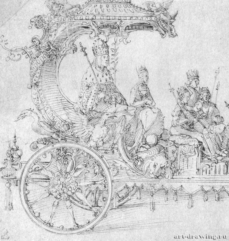 Малая триумфальная повозка, фрагмент. 1512 - Перо на бумаге Собрание графики Альбертина Вена