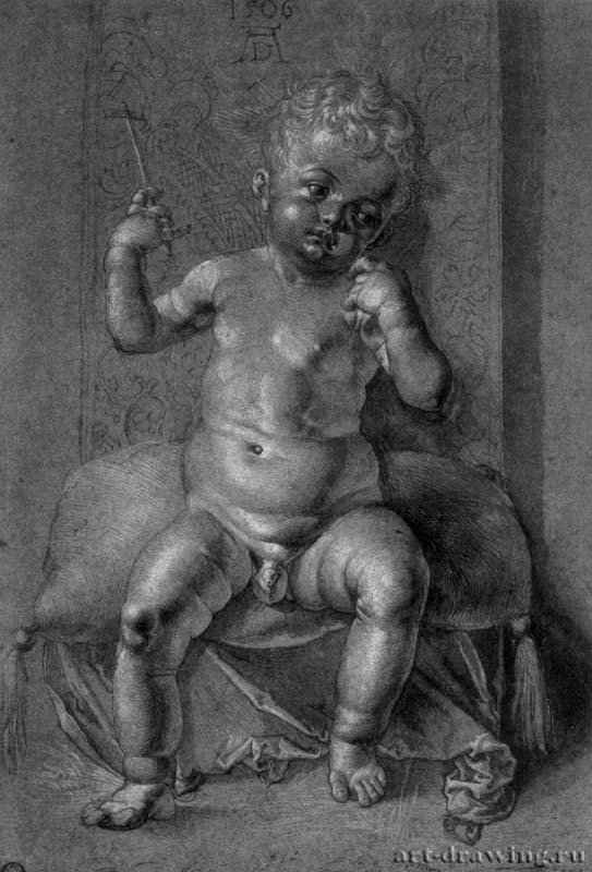 Мальчик Христос. 1506 - 40,3 x 26,6 Кисть тушью, подсветка белым, на голубой венецианской бумаге Кунстхалле, Гравюрный кабинет Бремен