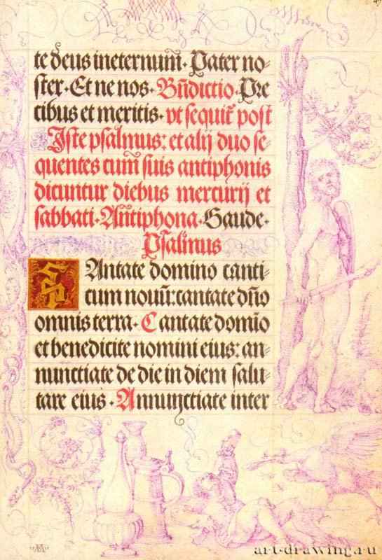 Молитвенник императора Максимилиана I, рисунок на полях 1513 - Цветной рисунок пером на пергаменте Баварская государственная библиотека Мюнхен