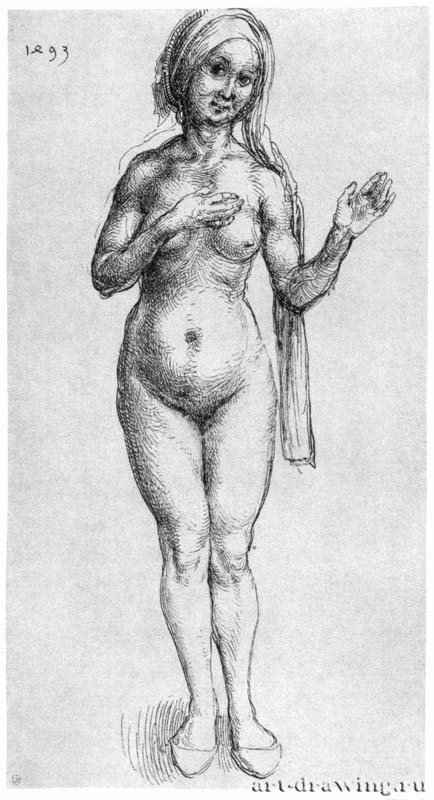 Нагая женщина (Женщина в бане). 1493 - 27,2 x 14,7 Перо на бумаге Музей Бонна, Кабинет рисунков Байонна