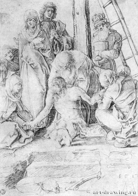 Оплакивание Христа. 1513 - 41,4 x 29,2 Уголь коричневым и черным тоном, на бумаге Кунстхалле, Гравюрный кабинет Бремен