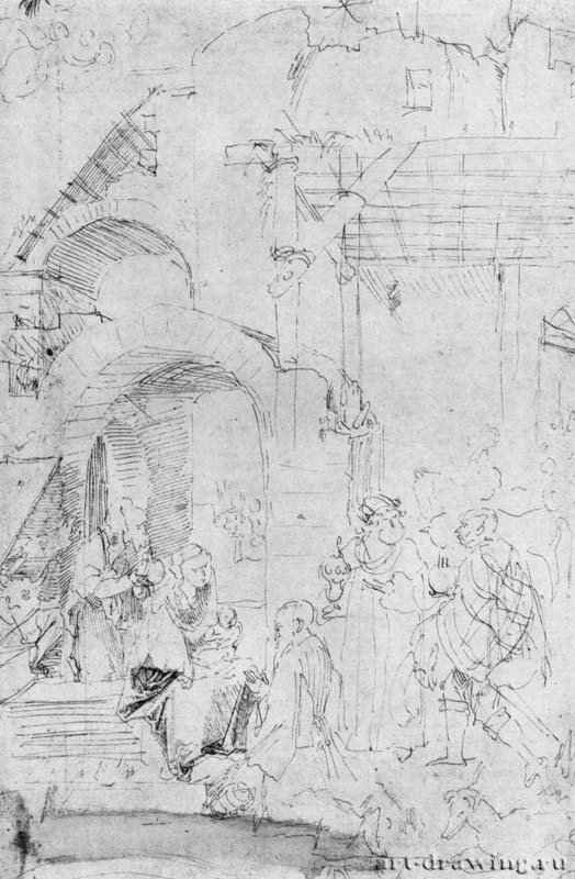 Поклонение волхвов. 1500-1502 - 32,3 x 21,1 Перо на бумаге Музей Бонна, Кабинет рисунков Байонна