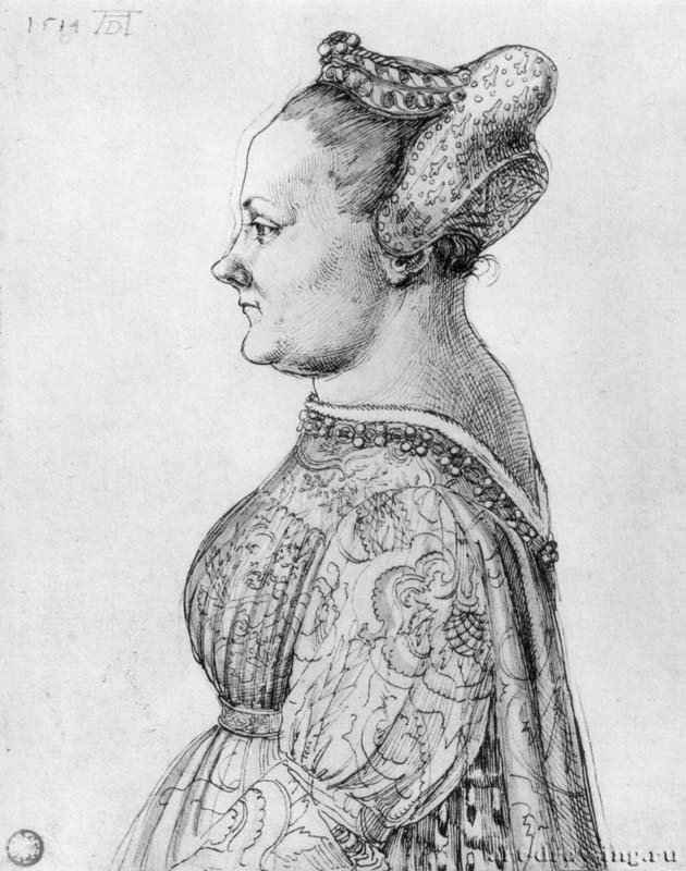 Портрет женщины. 1495 - 25,9 x 20,5 Перо, подцветка акварелью, на бумаге Кунстхалле, Гравюрный кабинет Бремен