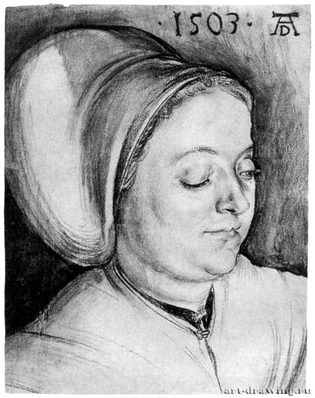 Портрет женщины (Крешенции Пиркхаймер) 1503 - 31,4 x 24,2 Уголь на бумаге Гравюрный кабинет Берлин