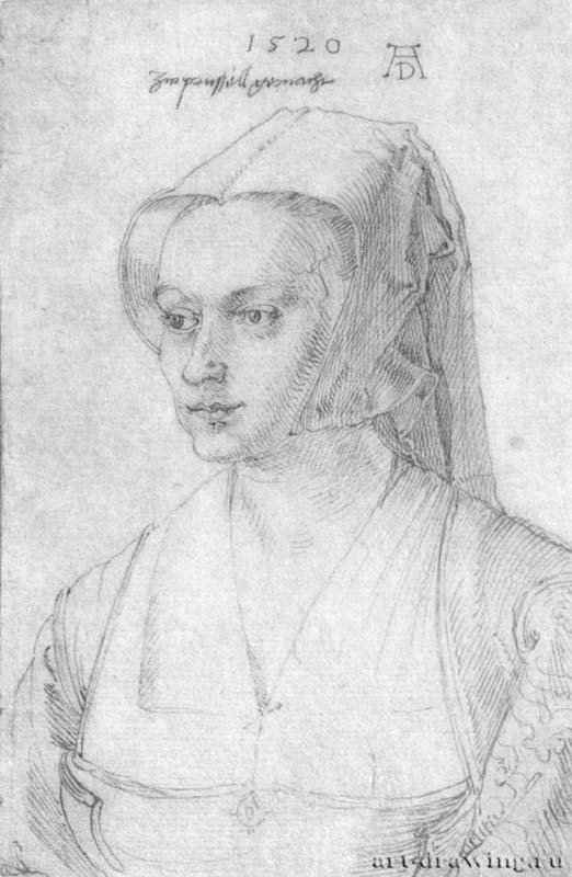 Портрет женщины из Брюсселя. 1520 - 16 x 10,5 Перо на бумаге Собрание графики Альбертина Вена