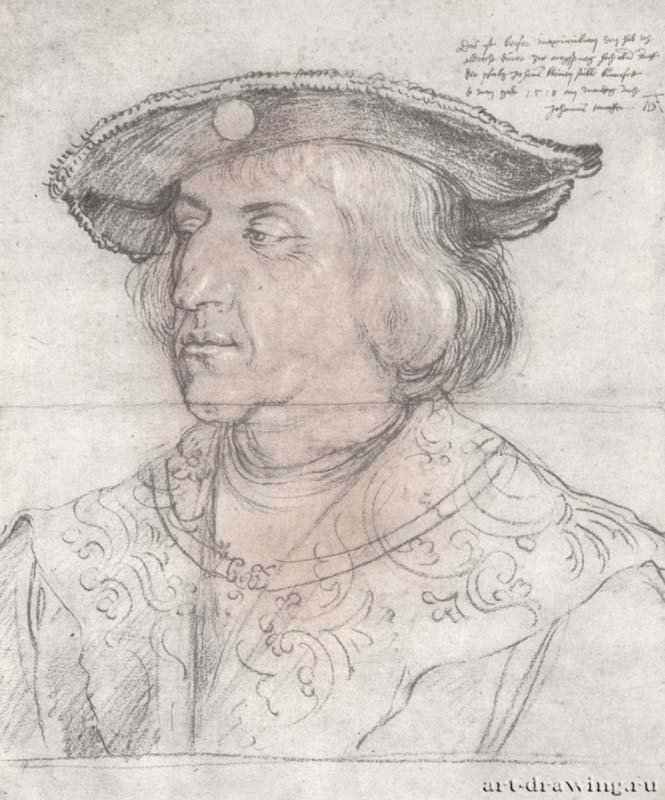 Портрет императора Максимилиана I. 1518 - 38,1 х 31,9 Черный мел на бумаге Собрание графики Альбертина Вена