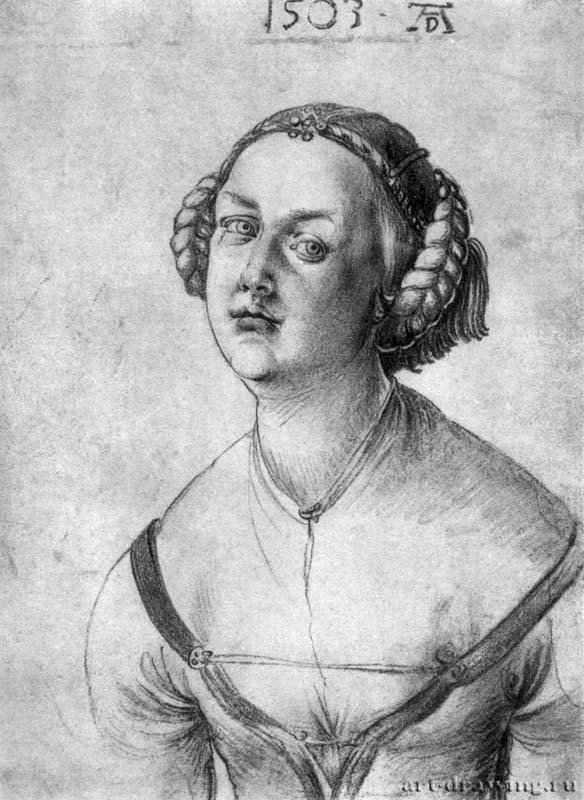 Портрет молодой женщины. 1503 - 28,5 x 20,8 Уголь или мел на бумаге частное собрание
