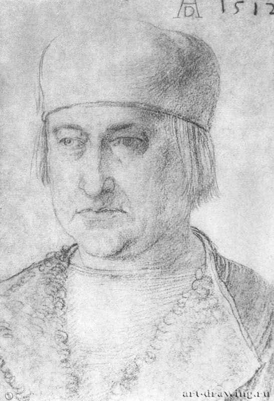 Портрет мужчины в шапке. 1512 - 31,5 x 21,5 Черный мел, на бумаге Королевская библиотека Турин