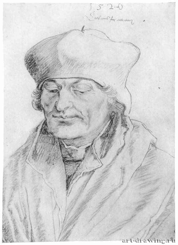 Портрет Эразма Роттердамского. 1520 - 37,3 x 27,1 Уголь на бумаге Лувр, Кабинет рисунков Париж