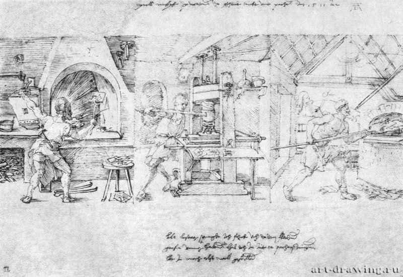 Рисунок-шутка для Лазаруса Шпенглера. 1511 - 20,4 x 29,8 Перо на бумаге Музей Бонна, Кабинет рисунков Байонна