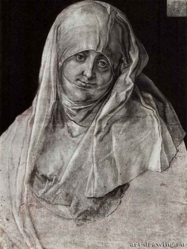 Святая Анна (Портрет Агнесы Дюрер). 1519 - 39,5 х 29,2 Кисть черным тоном, подсветка белым, на грунтованной бумаге; черная тушь Собрание графики Альбертина Вена