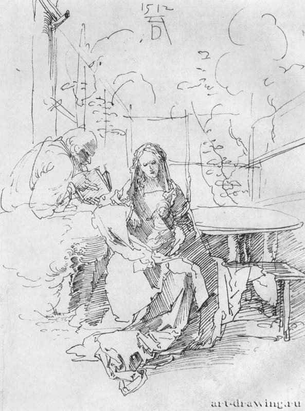 Святое семейство в беседке. 1512 - 26,7 x 19,9 Перо на бумаге Музей Любомирских Лемберг