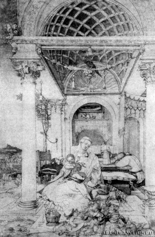 Святое семейство в лоджии. 1509 - 42,2 x 28,3 Перо и акварель, на бумаге Открытое художественное собрание, Гравюрный кабинет Базель